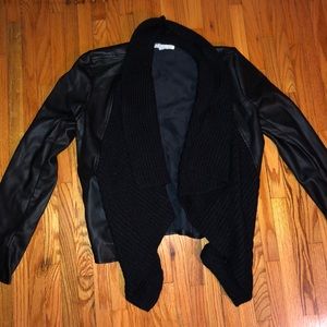 Faux Leather Jacket with Sweater Detail